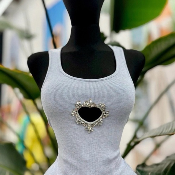 Muy Muy Fancy Collection Tops - Rhinestone Embellished Heart Keyhole Tank Top